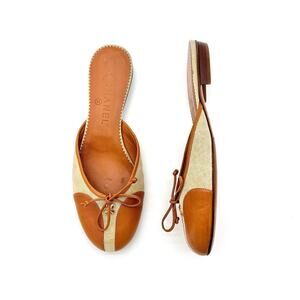 Vintage Chanel Four Leaf Clover Bow Canvas and Leather Slip On Mules Flats 38.5